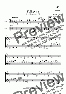 page one of Folkevise for guitar duet