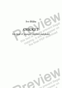 page one of CRICKET for children’s choir and piano (English words)
