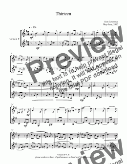 page one of Thirteen (horn duet)