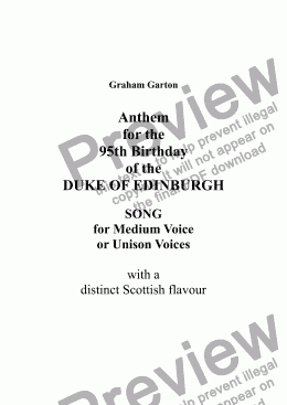 page one of ANTHEM for the DUKE OF EDINBURGH'S - 95th BIRTHDAY - Medium Voice or Unison Voices with Piano