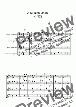 page one of W. A. Mozart - A Musical Joke  K. 522 - Saxophone Quartet