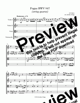 page one of Fugue BWV 947 (string quartet)