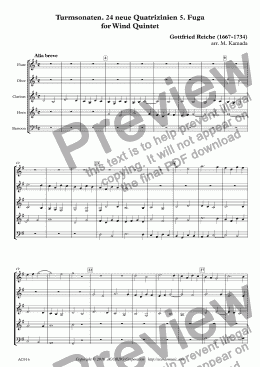 page one of Turmsonaten. 24 neue Quatrizinien 5. Fuga for Wind Quintet