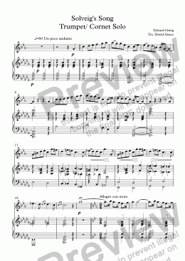 page one of Solveig’s Song Trumpet/ Cornet Solo