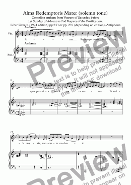 page one of Alma Redemptoris Mater (violin+keyboard)