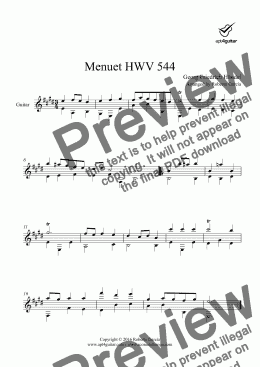 page one of Menuet HWV 544 for solo guitar