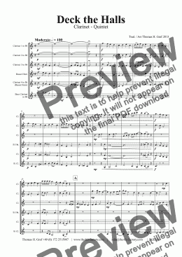 page one of Deck the HallsDeck the halls - Christmas Carol - Polyphonic - Clarinet Quintet 