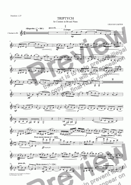 page one of INSTRUMENTAL CLARINET PART - TRIPTYCH 1 Allegretto for CLARINET IN Bb and Piano Revised edition