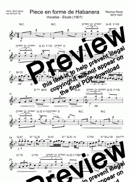 page one of Ravel - Piece en forme de Habanera - PDF - lead sheet Melody + chords