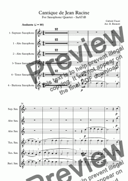 page one of Cantique de Jean Racine for Saxophone Quartet
