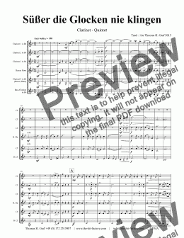 page one of Süßer die Glocken nie klingen - German Christmas Song - Clarinet Quintet 