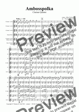 page one of Amboss-Polka - German Polka - Oktoberfest - Clarinet Quintet 