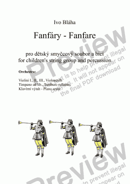 page one of FANFARE (Fanfáry) for children’s string group and percussion / pro dětský smyčcový soubor a bicí 