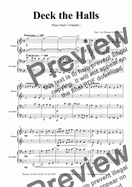 page one of Deck the halls - Christmas Carol - Polyphonic - Piano Duet (4 Hands) 