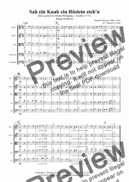 page one of Sah ein Knab ein Roeslein stehn - German Folk Song - String Orchestra 