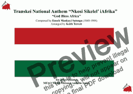 page one of Transkei National Anthem “Nkosi Sikelel’ iAfrika”  “God Bless Africa” 1981-1994 for Brass Quintet