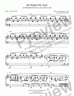 page one of He Hideth My Soul  (A Wonderful Savior is Jesus My Lord) - Hymn Piano Solo