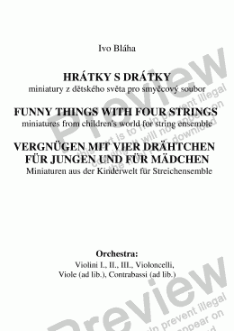 page one of FUNNY THINGS WITH FOUR STRINGS (Hrátky s drátky) miniatures for string group