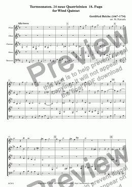 page one of Turmsonaten. 24 neue Quatrizinien  18. Fuge for Wind Quintet