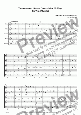page one of Turmsonaten. 24 neue Quatrizinien 23. Fuga for Wind Quintet