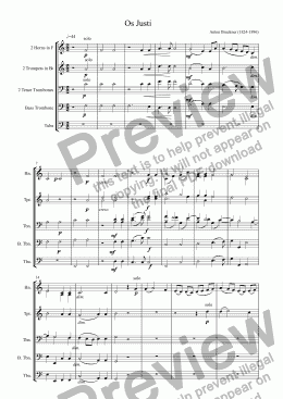page one of Bruckner - "Os Justi" for Brass Quintet