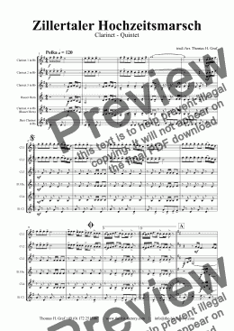 page one of Zillertaler Hochzeitsmarsch - October Fest - Clarinet Quintet 