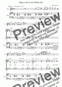 page one of Sing to the Lord for rhythmical SATB choir, piano, & optional 2 flutes