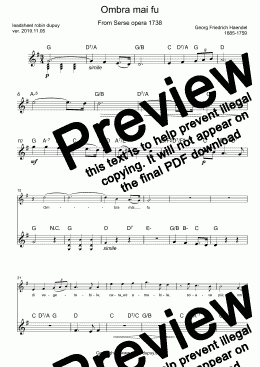page one of Handel - Haendel -Ombra mai fu - オンブラ・マイ・フ ヘンデル - PDF - lead sheet Melody + chords