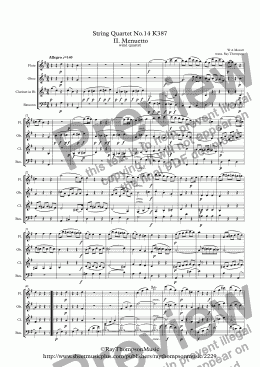 page one of Mozart: String Quartet No.14 in G major K387 "Spring" Mvt.II. Menuetto & Trio - wind quartet