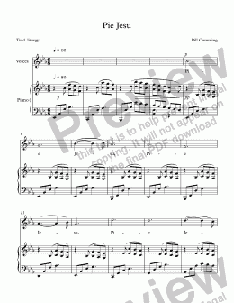 page one of "Pie Jesu" for SA choir & piano