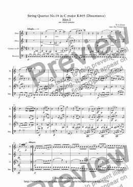 page one of Mozart: String Quartet No.19 in C major K465 "Dissonance" Mvt.I - wind quartet