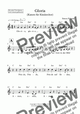 page one of Mass for children’s choir in German (Messe für Kinderchor) Gloria (Kanon für Kinderchor)