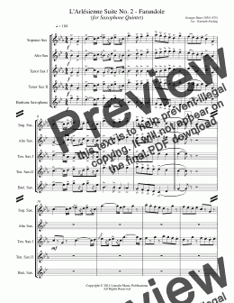 page one of Bizet - L'Arl̩sienne Suite No. 2 - Farandole (for Saxophone Quintet SATTB)