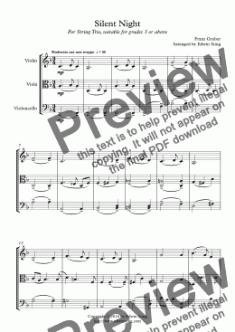 page one of Silent Night (for string trio, suitable for grades above 3)
