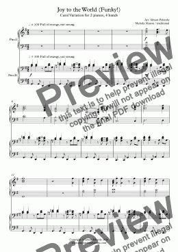 page one of Joy to the World (Funky!) Carol Variation for 2 pianos, 4 hands