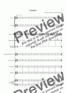 page one of Gaudete - SA Christmas Carol Choral Choir  w/ brass & percussion acc