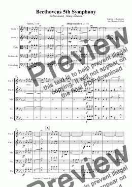 page one of Beethovens 5th Symphony - 1st Movement - String Orchestra 