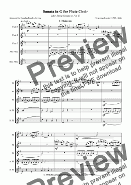 page one of ROSSINI, Gioacchino: Sonata in G for Flute Choir (3fl, afl, bassfl)