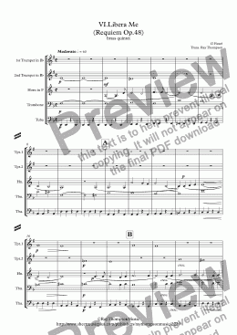 page one of Fauré: Requiem Op.48 VI.Libera Me - brass quintet