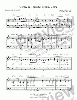 page one of Come, Ye Thankful People, Come - Thanksgiving / Hymn Piano Solo