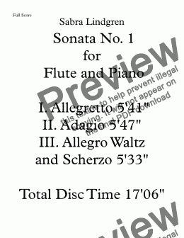 page one of Sonata No. 1 for Flute and Piano I. Allegretto