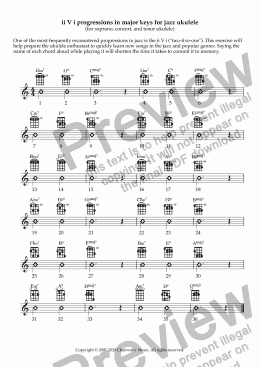 page one of ii V I progressions in major keys for jazz ukulele