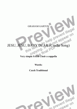 page one of CAROL - 'JESU, JESU, BABY DEAR (Cradle Song) For SATB a cappella. Possibly the simplest 4-Part Carol for Christmas 2016. Words: Czech Traditional. (1-Page)