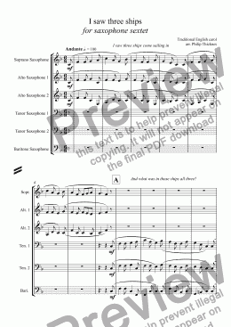 page one of I saw three ships  for saxophone sextet