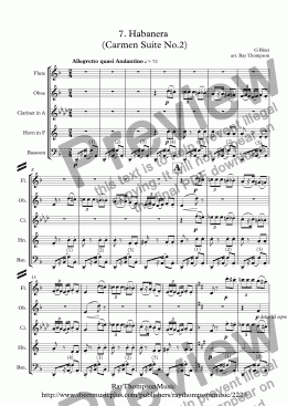 page one of Bizet: Habanera (Carmen Suite No.2)( Carmen’s Aria Act.1) - wind quintet