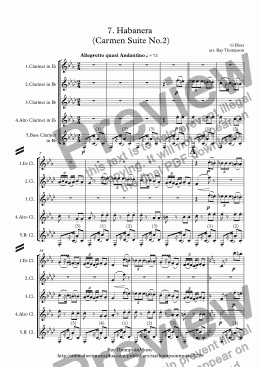 page one of Bizet: Habanera (Carmen Suite No.2) - clarinet quintet