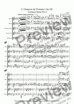 page one of Bizet: 9. Chanson du Toréador (Act.II)(Carmen Suite No.2) - wind quintet