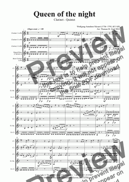 page one of The Magic Flute - Mozart - Queen of the night - Clarinet Quintet