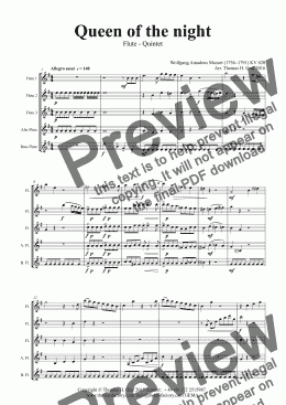 page one of The Magic Flute - Mozart - Queen of the night - Flute Quintet