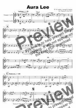 page one of Aura Lee - Love me tender - Elvis - Duet Trumpet